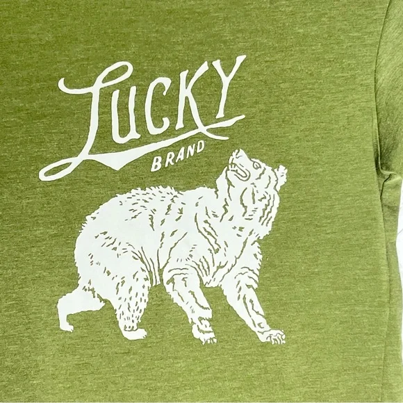 LUCKY BRAND Wild Bear White Print On Green Shirt - Picture 4 of 4